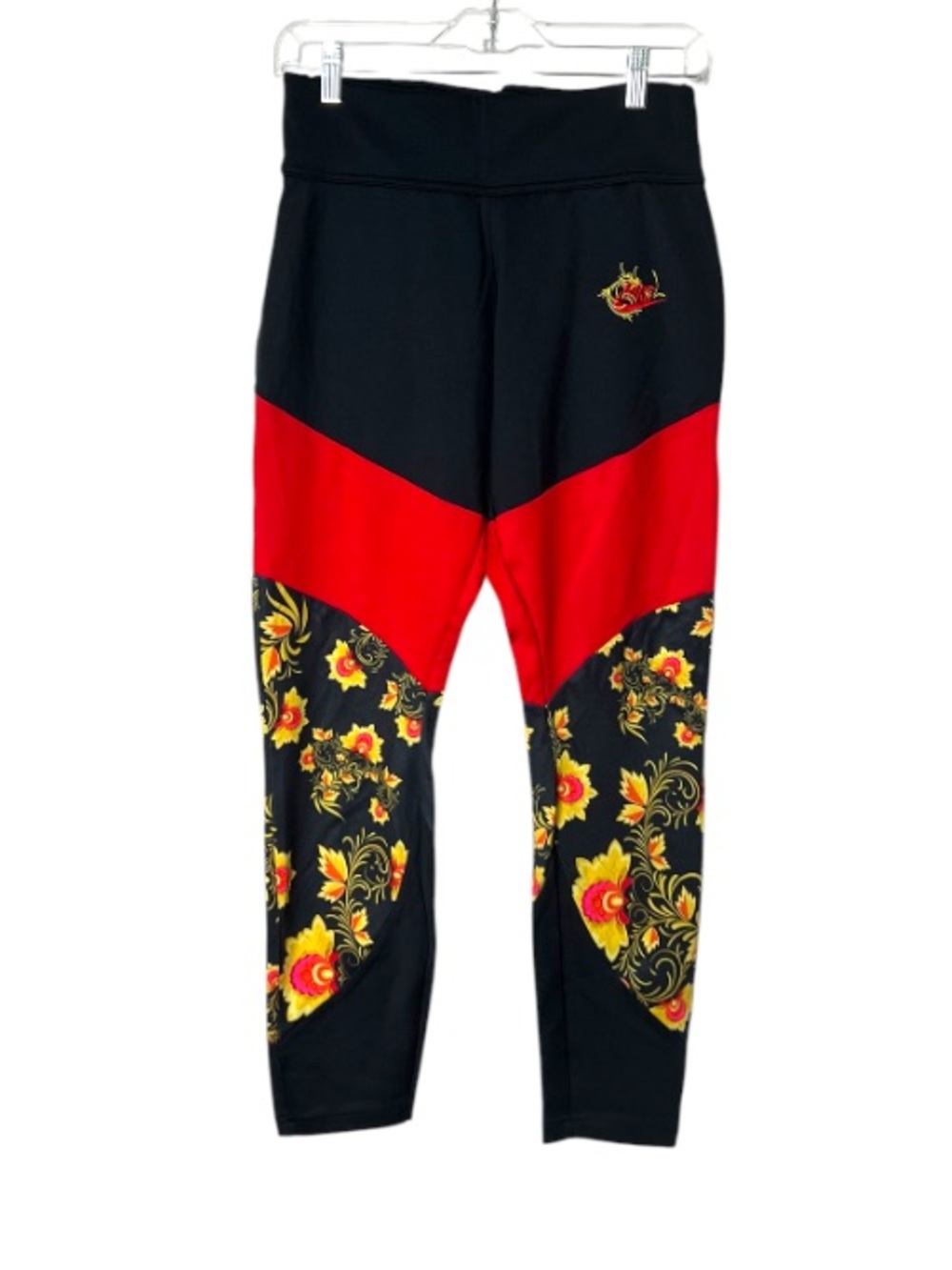 Vintage Nike Floral Leggings Black Red High Rise Athletic Tights L